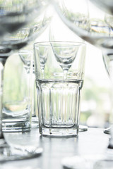 water glass on the shelves , Drinking water container, Empty water glass