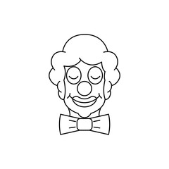 Image Clown with closed eyes and a butterfly tie in the outline style. Vector illustration.