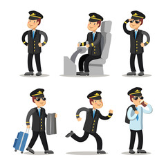 Airplane Pilot Cartoon Character Set. Aircraft Captain in Uniform. Vector illustration © Pavlo Syvak