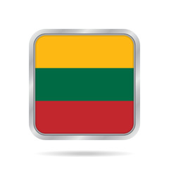 Flag of Lithuania. Metallic gray square button.