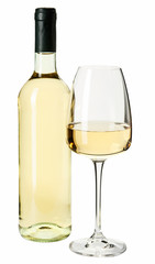 A bottle of white wine. Isolated white background