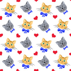Obraz premium Seamless pattern with cats and hearts, cat holiday, Valentine's Day