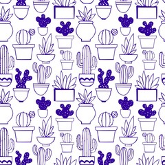 Cactus. Vector decorative seamless pattern.