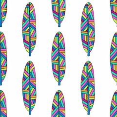 Colorful stylized feathers. Seamless vector pattern