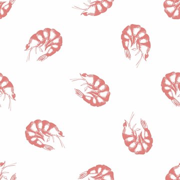 Shrimp. Hand drawing. Seamless pattern