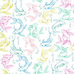 Stylized colorful seamless fishes.