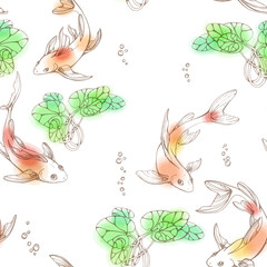 Obraz premium Stylized seamless fishes and lily pads.