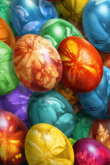 Bunch of Colorful Easter Eggs Decorated with Leaves Imprints