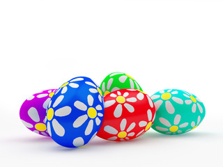 Pile of colorful handmade Easter eggs isolated on white background . 3D illustration