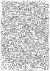 Pattern for coloring book with houses.