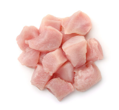 Top view of raw chicken fillet chunks