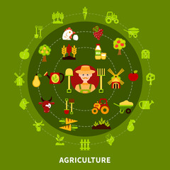 Naklejka premium Farmer Agriculture Round Composition