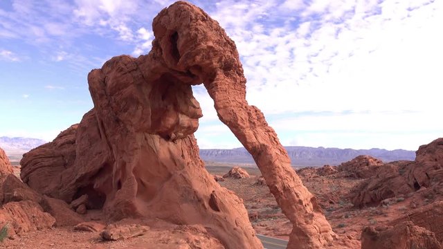 Establishing tilt shot of Elephant Rock in Valley of Fire.