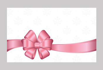 Gift certificate, Gift Card With Pink Ribbon And A Bow on white Decorative Elements  background.  Gift Voucher Template.  Vector image.