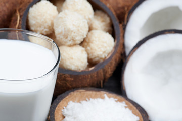 Toffee and coconut sweets and coconut drink