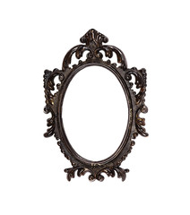 Victorian, old, black, round frame, baroque, on white isolated background