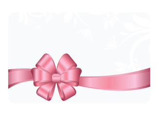 Gift certificate, Gift Card With Pink Ribbon And A Bow on white Decorative Elements  background.  Gift Voucher Template.  Vector image.
