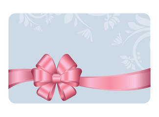 Gift certificate, Gift Card With Pink Ribbon And A Bow on  Decorative Elements  background.  Gift Voucher Template.  Vector image.