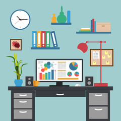 Creative flat design of modern interior office workspace
