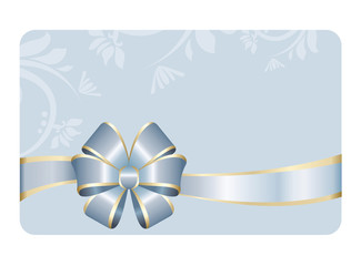 Gift certificate, Gift Card With Blue Ribbon And A Bow on  Decorative Elements  background.  Gift Voucher Template.  Vector image.