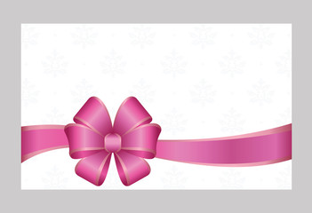 Gift certificate, Gift Card With Pink Ribbon And A Bow on white Decorative Elements  background.  Gift Voucher Template.  Vector image.