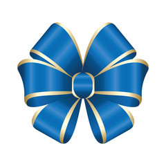 Vector Shiny Blue Satin Gift Bow Close up Isolated on White Background