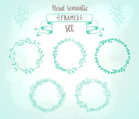 Romantic frame on white background