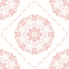 Damask vector classic pink pattern. Seamless abstract background with repeating elements. Orient background
