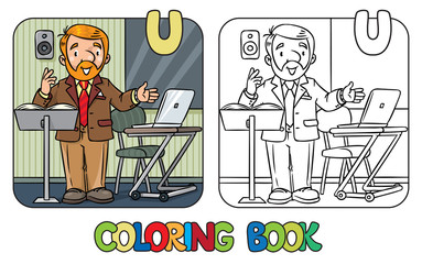 Funny university lecturer. Coloring book
