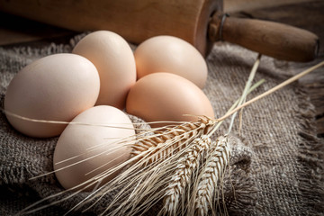 Raw organic farm eggs.