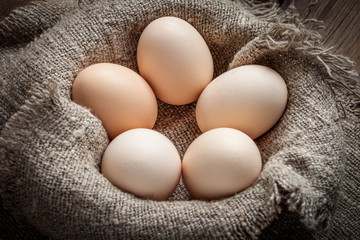 Raw organic farm eggs.