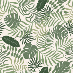 Tropical background with palm leaves. Seamless floral pattern