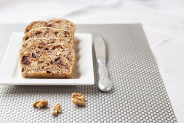 Banana cake with walnuts and dark chocolate