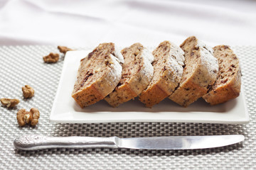 Banana cake with walnuts and dark chocolate
