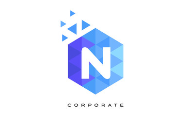 N Blue Hexagonal Letter Logo Design with Mosaic Pattern.