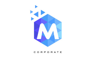 M Blue Hexagonal Letter Logo Design with Mosaic Pattern.