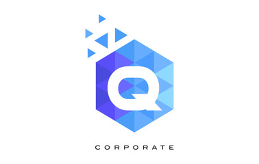 Q Blue Hexagonal Letter Logo Design with Mosaic Pattern.