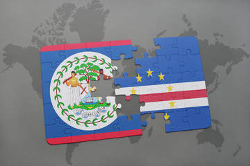 puzzle with the national flag of belize and cape verde on a world map
