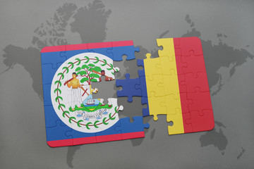 puzzle with the national flag of belize and chad on a world map