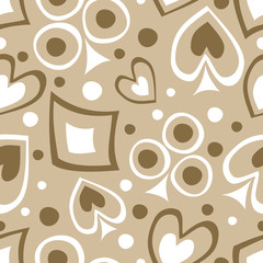 Seamless vector pattern with icons of playings cards. background with hand drawn symbols. Decorative repeat ornament. Series of Gaming and Gambling Seamless vector Patterns.
