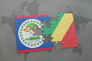 puzzle with the national flag of belize and republic of the congo on a world map