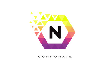N Colorful Hexagon Shaped Letter Logo Design.