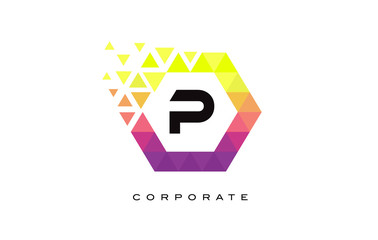 P Colorful Hexagon Shaped Letter Logo Design.