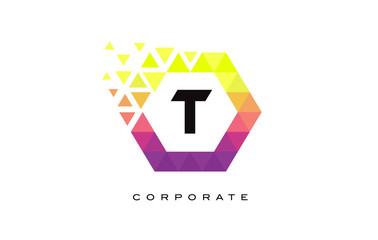 T Colorful Hexagon Shaped Letter Logo Design.