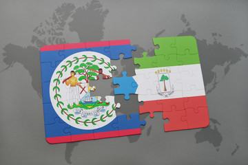 puzzle with the national flag of belize and equatorial guinea on a world map