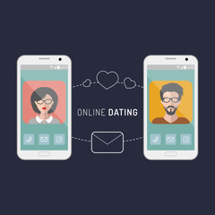 Vector illustration of online dating man and woman app icons in flat style.