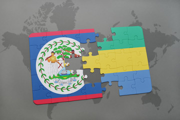 puzzle with the national flag of belize and gabon on a world map
