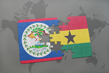 puzzle with the national flag of belize and ghana on a world map