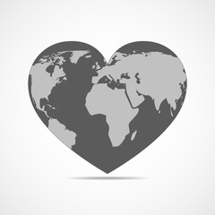 Heart with earth map. Vector illustration