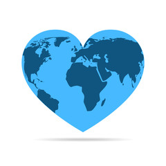 Heart with earth map. Vector illustration